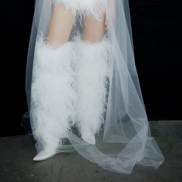 The New Arrivals by Ilkyaz Ozel Over The Knee Boot 110 in White FEATHER 6 - Picture 1 of 11